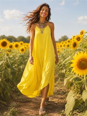 SHE + SKY NWT “Yellow Rose of Texas” Lined Dress – Size L ☀️🌻